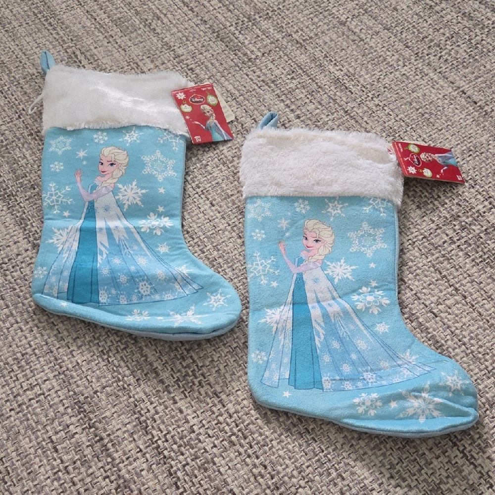 Disney Frozen Elsa Christmas Stockings Set of 2 NWT Blue Plush